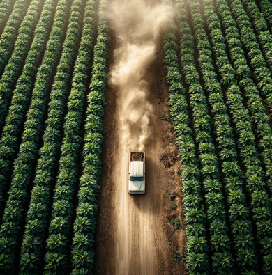 Truck driving through Tobacco Field